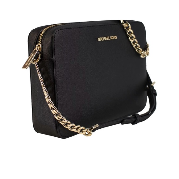 Michael Kors Jet Set Large East West Saffiano Leather Cross-body -Black - Picture 2 of 2